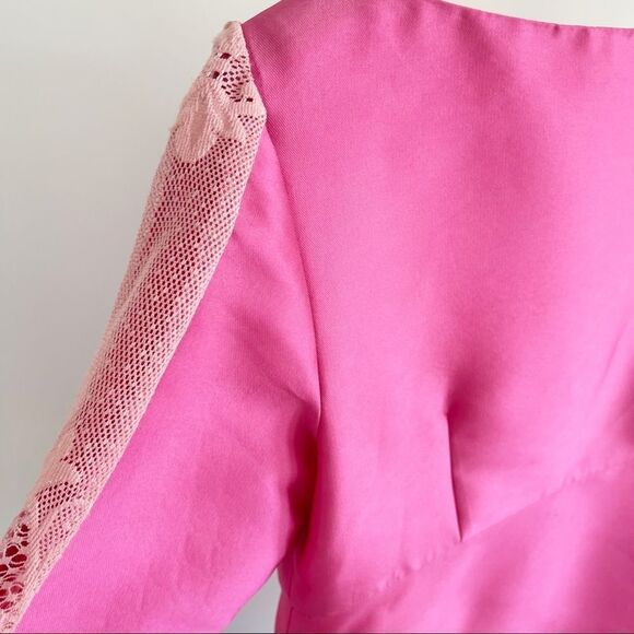 Lelarose Pink Silk Empire Mini Dress Taffeta 14 - Picture 5 of 12